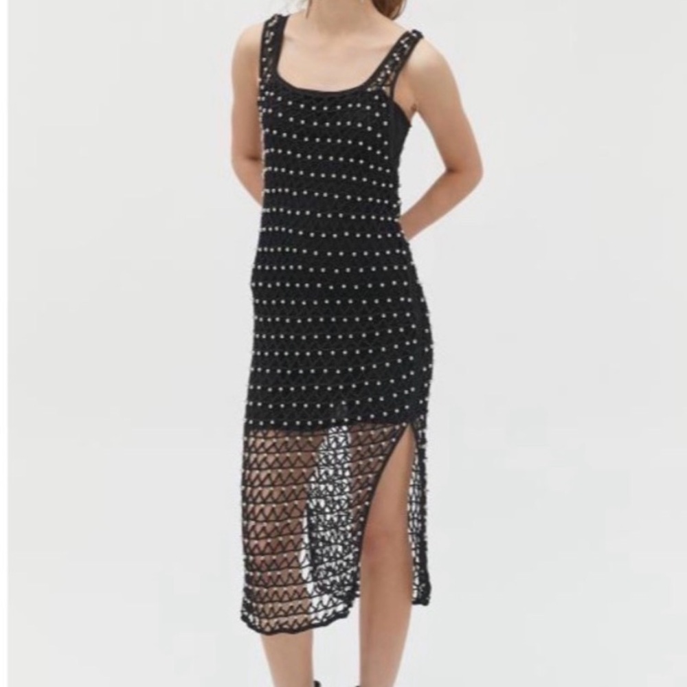 Cleobella M EUC miche embellished crochet knit black midi bead dress